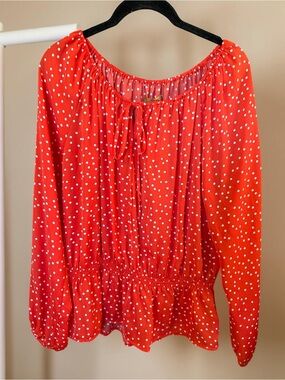 Ellen Tracy Red Polka Dot Peplum Blouse Cottagecore Romantic Medium